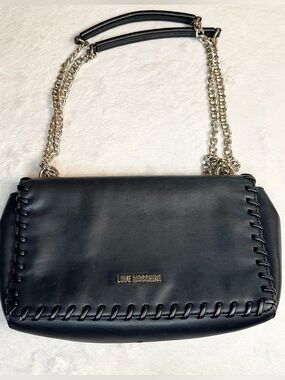 Love Moschino Black Leather Gold Chain-Strap Crossbody Shoulder Bag